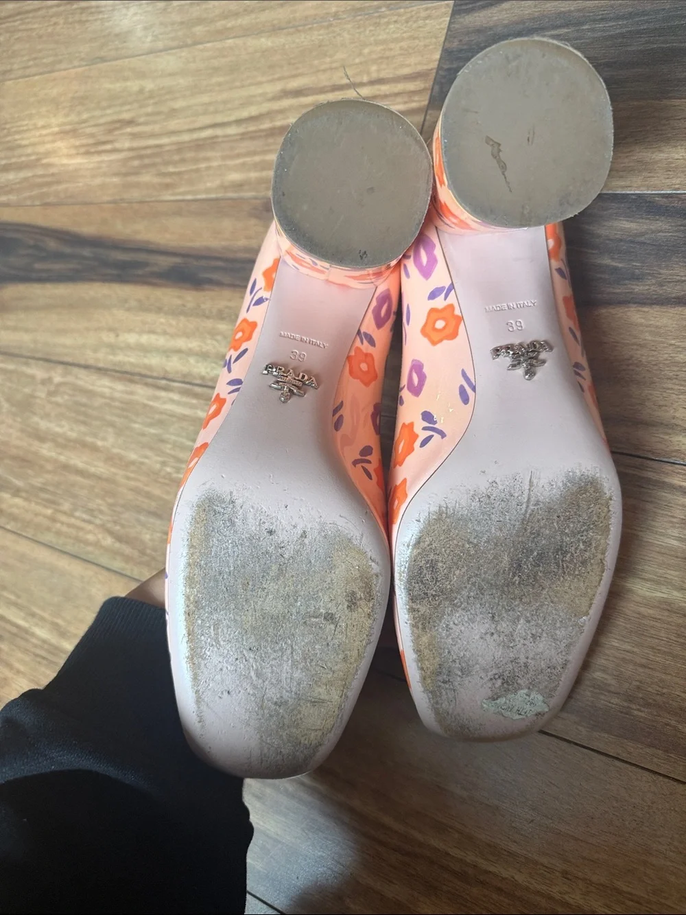 Prada Peach Floral Block Heel Pumps sz 39 - Picture 7 of 12